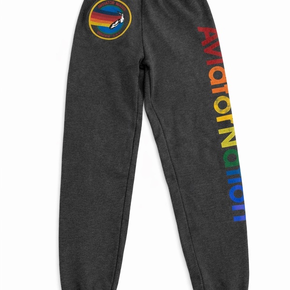 Aviator Nation Charcoal Joggers with Rainbow Logo - Picture 1 of 2